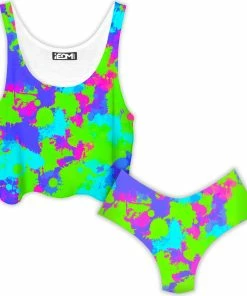 Ready To Ship 90s Neon Paint Splatter Crop Top And Booty Shorts Combo