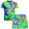 Ready To Ship 90s Neon Paint Splatter T-Shirt And Shorts Combo