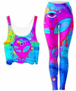 Ready To Ship Alien Melt Pink Crop Top And Leggings Combo