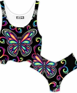 Ready To Ship Butterfly Vibez Crop Top And Booty Shorts Combo