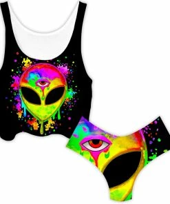 Ready To Ship Splatter Alien Yellow Crop Top And Booty Shorts Combo