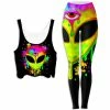 Ready To Ship Splatter Alien Yellow Crop Top And Leggings Combo