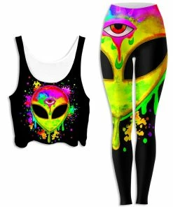 Ready To Ship Splatter Alien Yellow Crop Top And Leggings Combo