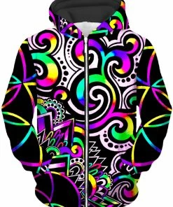 T6 White Doodle Magic Unisex Zip-Up Hoodie
