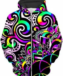 T6 White Doodle Magic V2 Unisex Zip-Up Hoodie