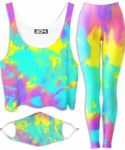 Ready To Ship Summer Vibes Crop Top And Leggings With PM 2.5 Face Mask Combo
