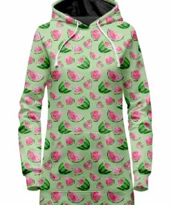 Alternative view of Ready To Ship Watermelon Pattern Hoodie Dress And Leggings With PM 2.5 Face Mask Combo