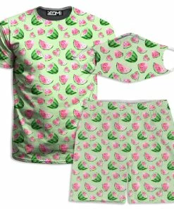 Ready To Ship Watermelon Pattern T-Shirt And Shorts With PM 2.5 Face Mask Combo