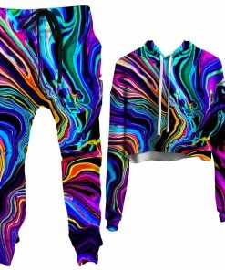 Ready To Ship Neon Rift Crop Hoodie And Joggers Combo