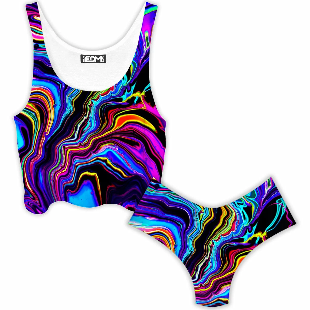 Ready To Ship Neon Rift Crop Top And Booty Shorts Combo 1 Ready To Ship Neon Rift Crop Top And Booty Shorts Combo