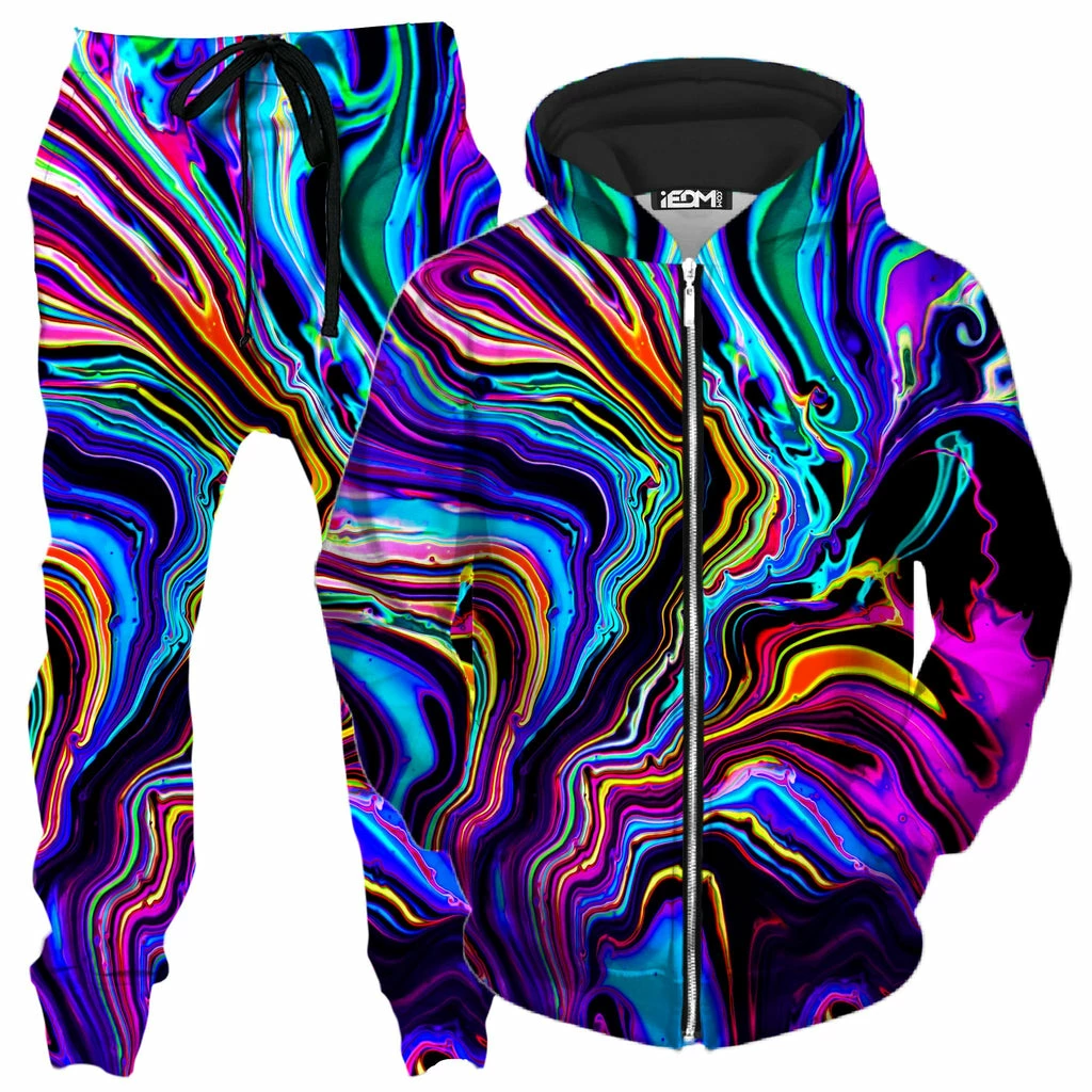 Ready To Ship Neon Rift Zip-Up Hoodie And Joggers Combo 1 Ready To Ship Neon Rift Zip-Up Hoodie And Joggers Combo