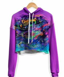 T6 Psychedelic Outrun Fleece Crop Hoodie