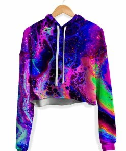 T6 Psychedelic Radiation Fleece Crop Hoodie